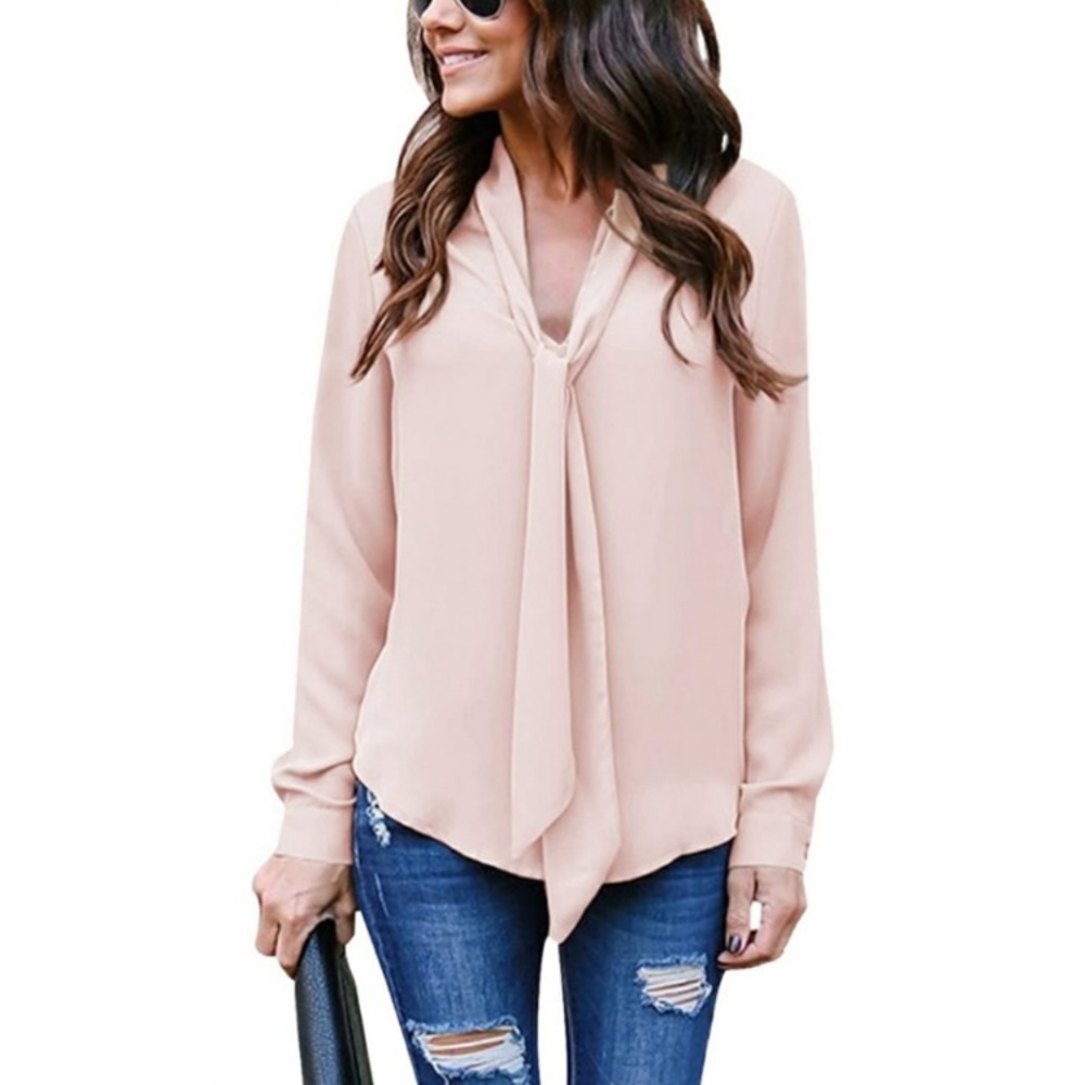 🆕️Long Sleeve Casual V Neck Chiffon Blouses Khaki